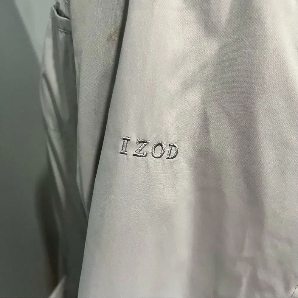 Izod Grey Hooded Reversible Trench Coat Fleece Plaid Coat Size Small